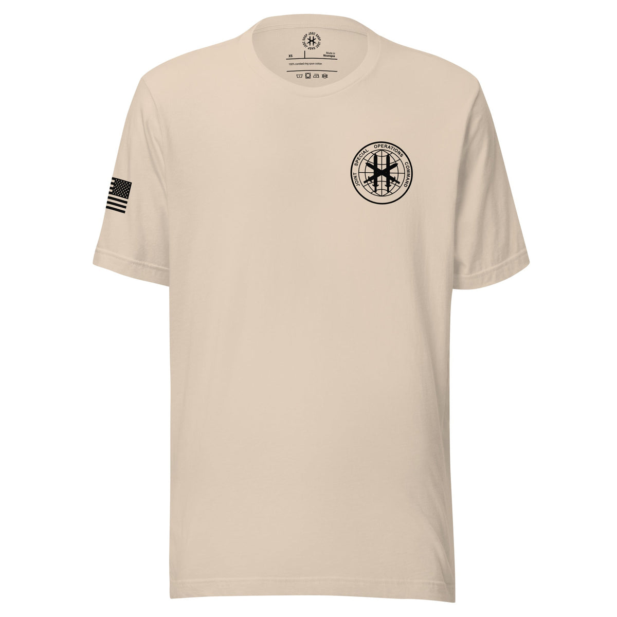 Soft cream shirt, front view showing JSOC chest insignia.