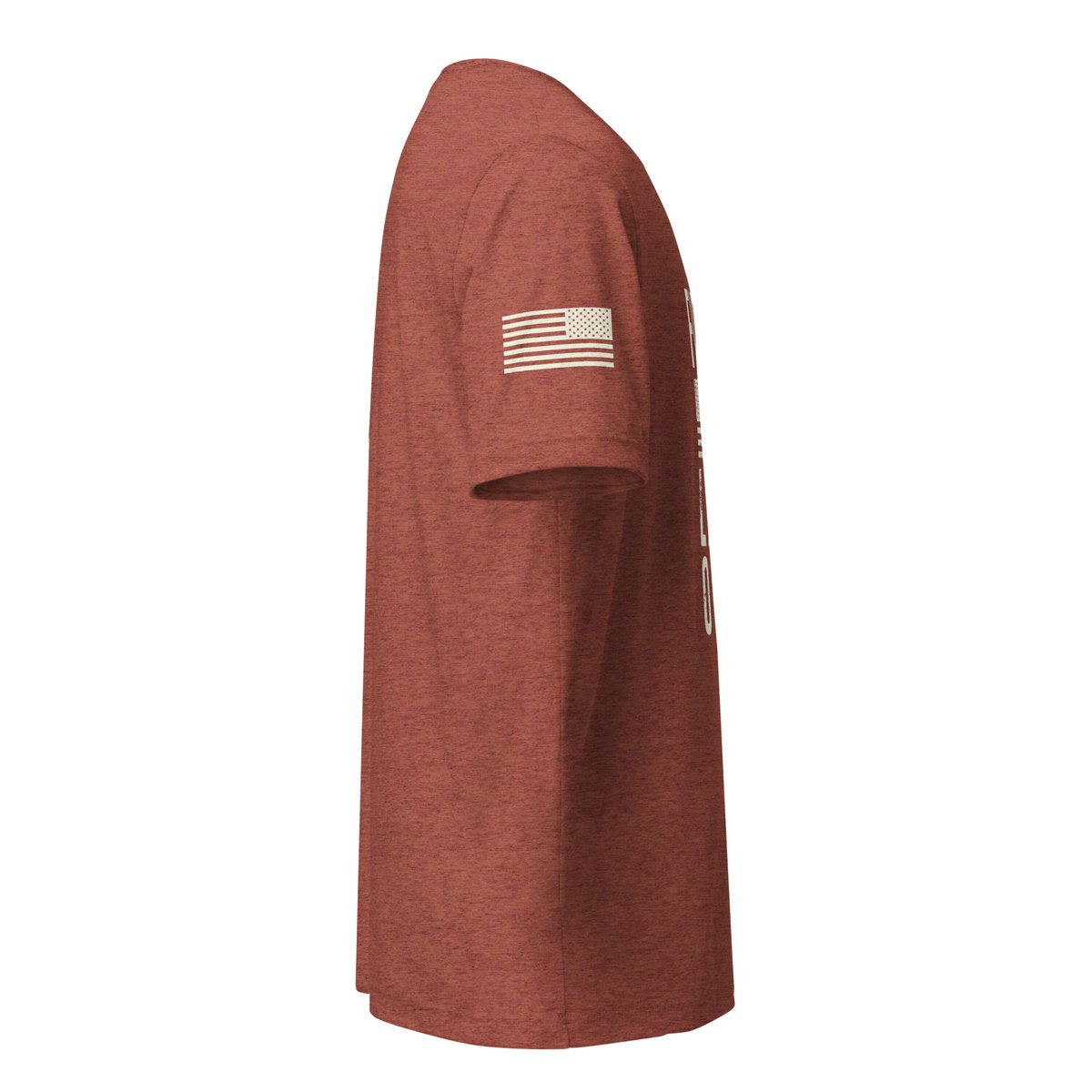 Clay shirt, right view showing right-sleeve American flag.
