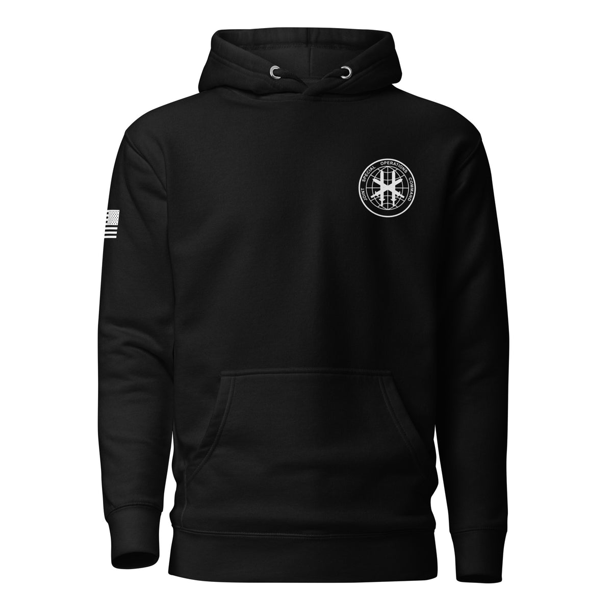 JSOC Logo Pullover Hoodie in Black, front: JSOC seal on the left chest