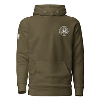 JSOC Logo Pullover Hoodie in Military Green, front: JSOC seal on the left chest