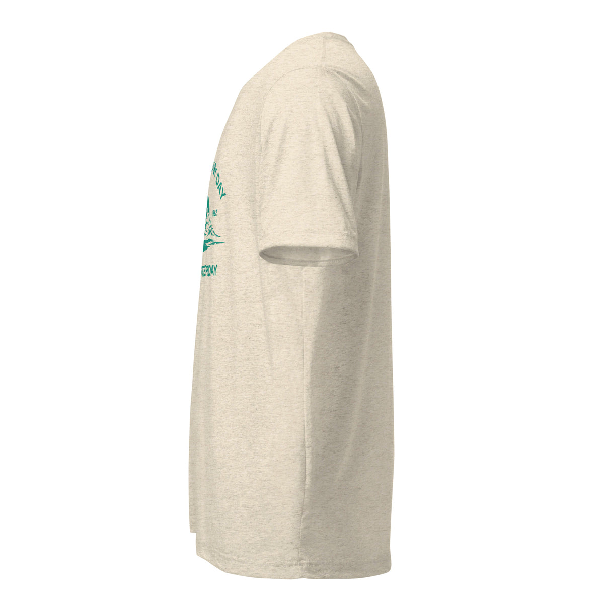Oatmeal Only Easy Day triblend T-shirt, left-side view showing the plain sleeve and heathered fabric